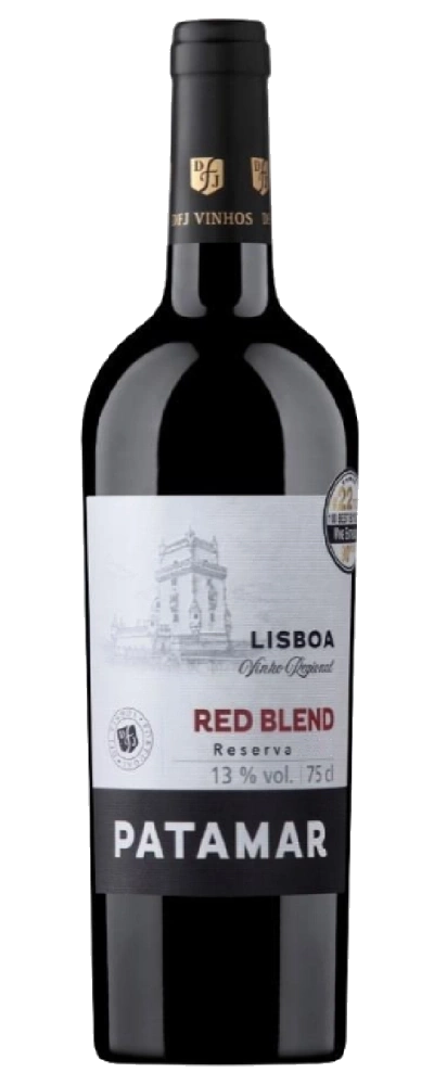 Eine Flasche Rotwein der Marke Patamar mit dem Etikett LISBOA RED BLEND Reserva