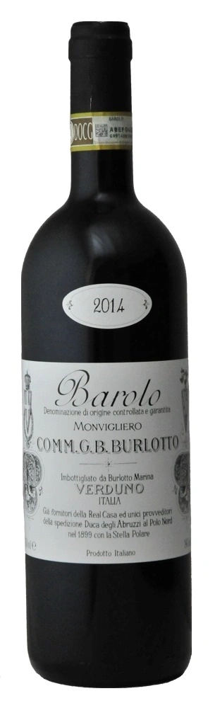 Wein Barolo 2014, Flasche mit Etikett, italienischer Wein, Monvigliero, Burlotto