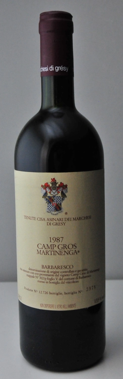 Wein Camp Gros Martinenga Barbaresco 1987, Flasche, Etikett, italienisch