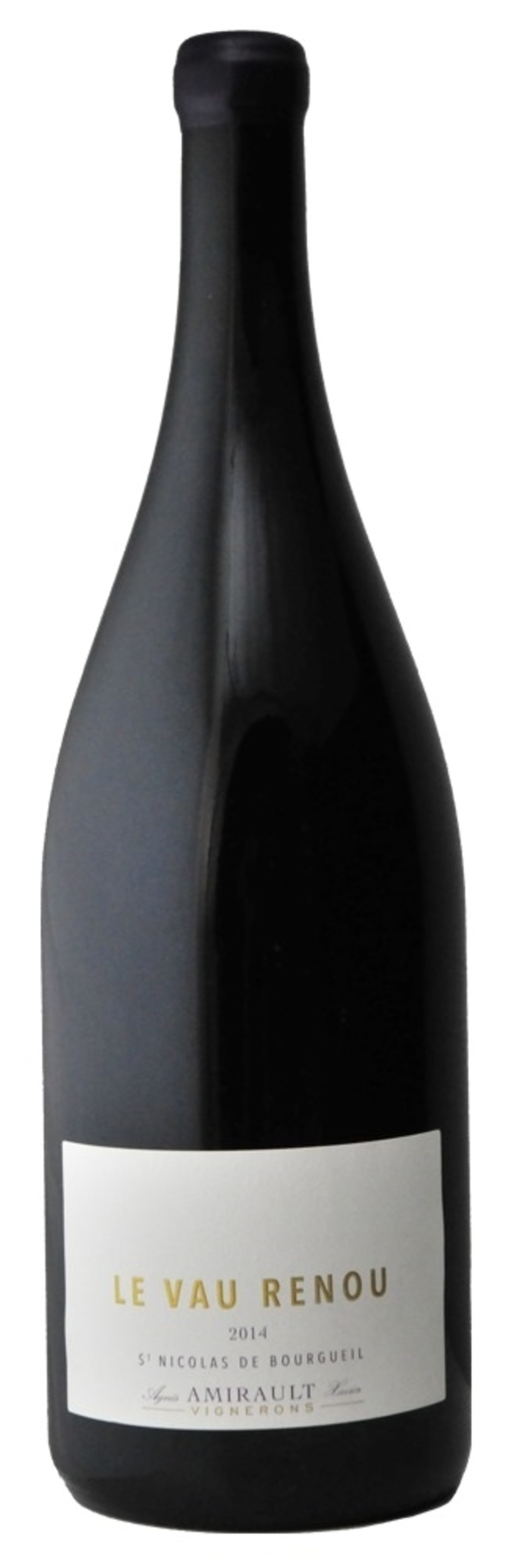 Wein-Flasche mit Etikett, Aufschrift 'Le Vau Renou', Jahrgang 2014, St Nicolas de Bourgueil