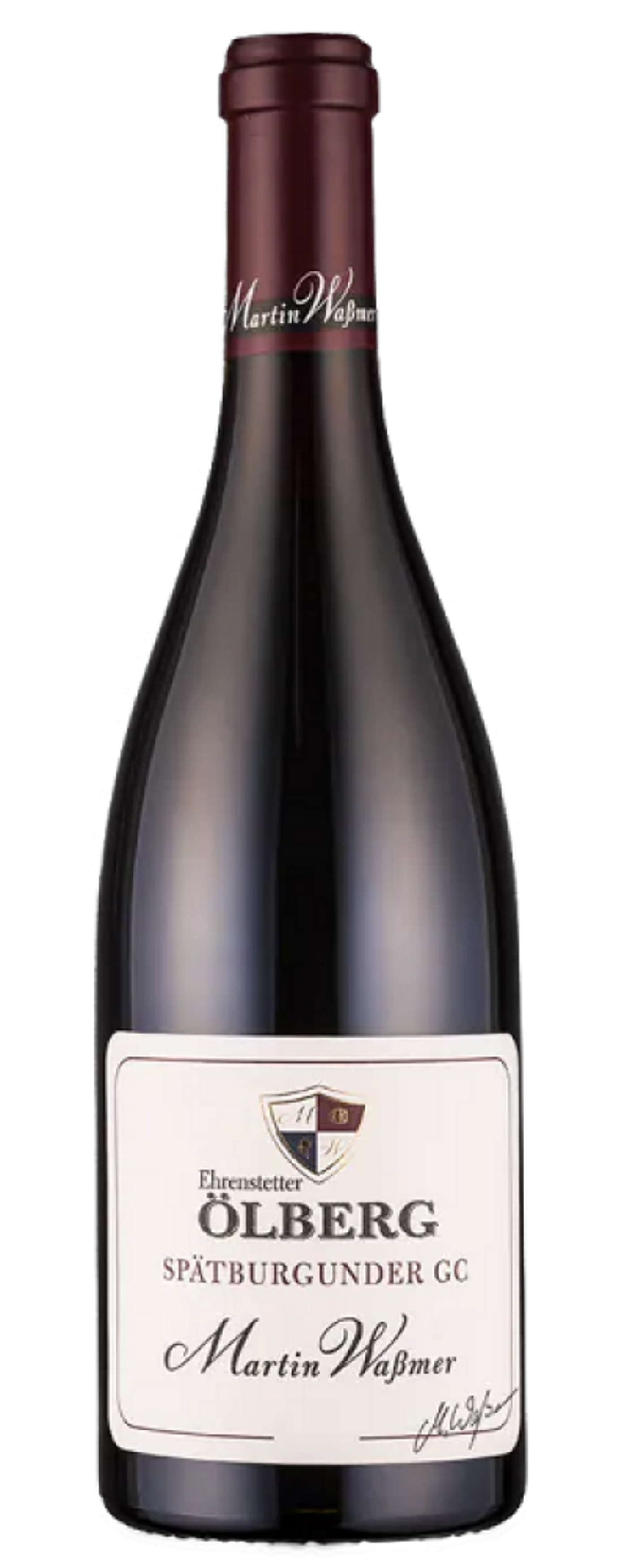 Wein, Flasche, Etikett, Schriftzug, Martin Waßmer, ÖLBERG, Spätburgunder GC, Ehrenstetter