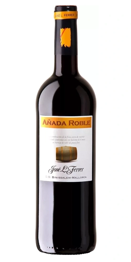 Eine Flasche Rotwein mit einem weißen Etikett und der Aufschrift 'AÑADA ROBLE'.