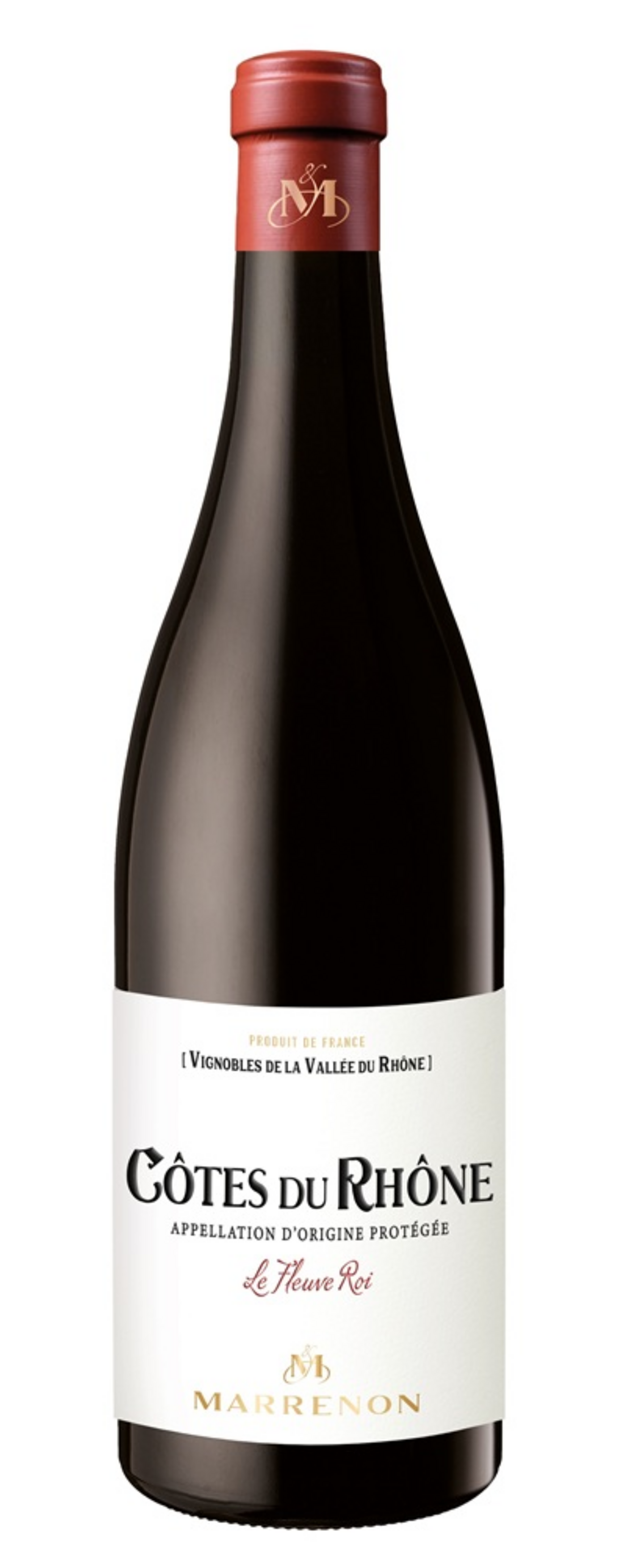 Wein, Côtes du Rhône, Flasche, Marrenon, Le Fleuve Roi, Appellation d'Origine Protégée, Frankreich