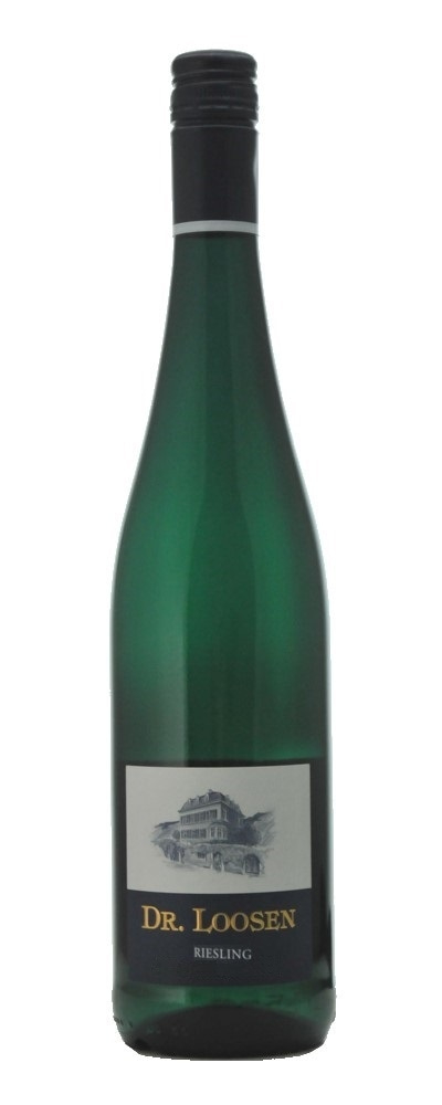 Grüne Weinflasche mit Etikett von Dr. Loosen Riesling, Wein