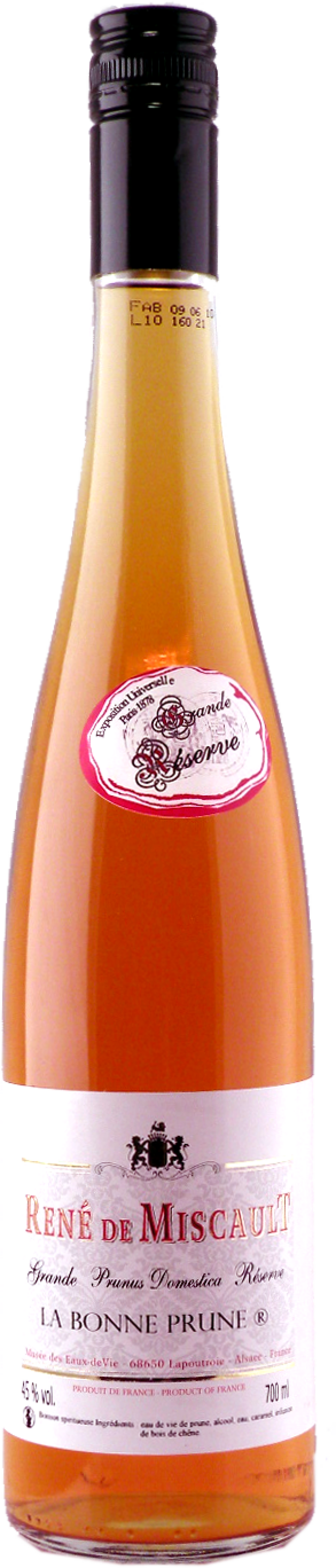 Flasche René de Miscault, Grande Prunus Domestica Réserve, La Bonne Prune, 700ml, 45% vol.