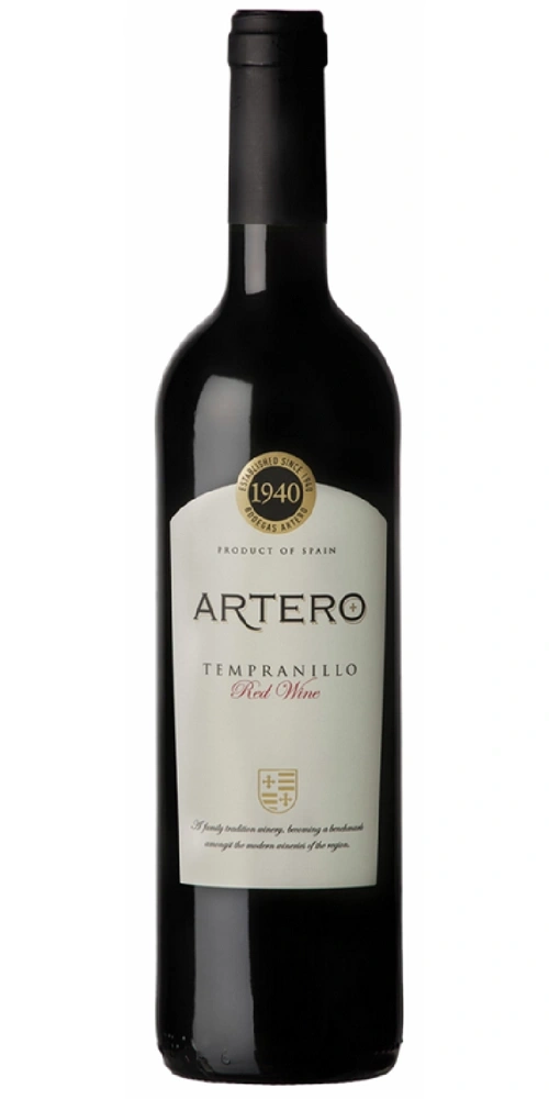 Rotweinflasche mit Etikett und der Aufschrift Artero Tempranillo