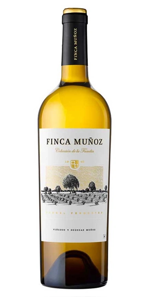 Flasche Weißwein mit Etikett von Finca Muñoz