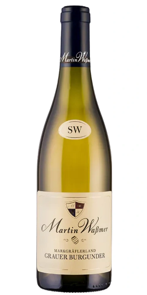 Eine Flasche Martin Waßmer Grauer Burgunder Weißwein aus Markgräflerland.