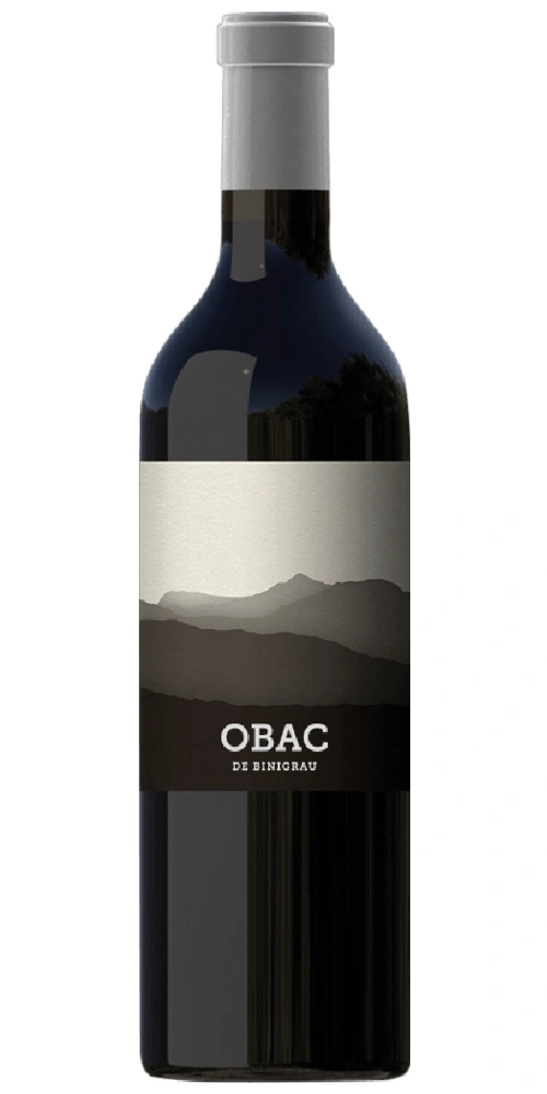 Eine Flasche Rotwein mit einer Berglandschaft auf dem Etikett