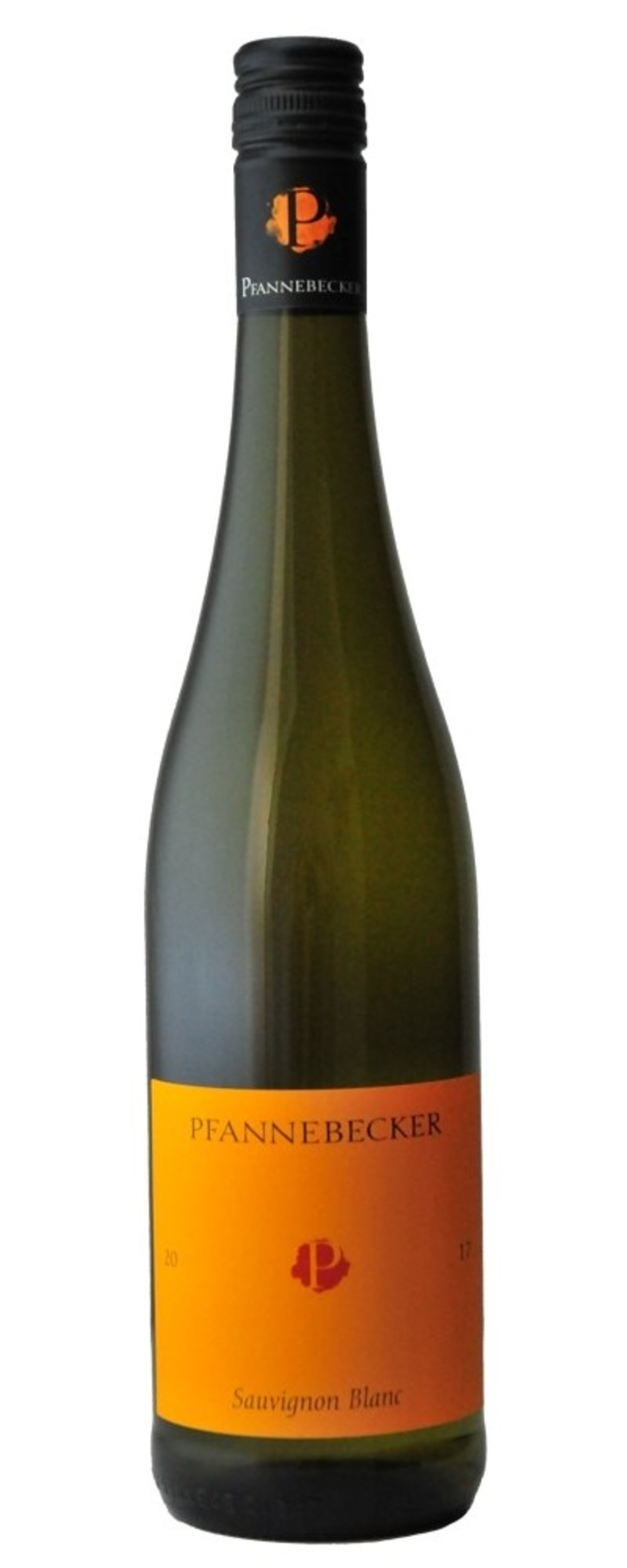 Weinflasche mit orangefarbenem Etikett, Pfannebecker Sauvignon Blanc, 2017