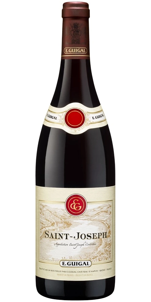 Eine Flasche Rotwein von E. Guigal Saint-Joseph mit detailliertem Etikett.