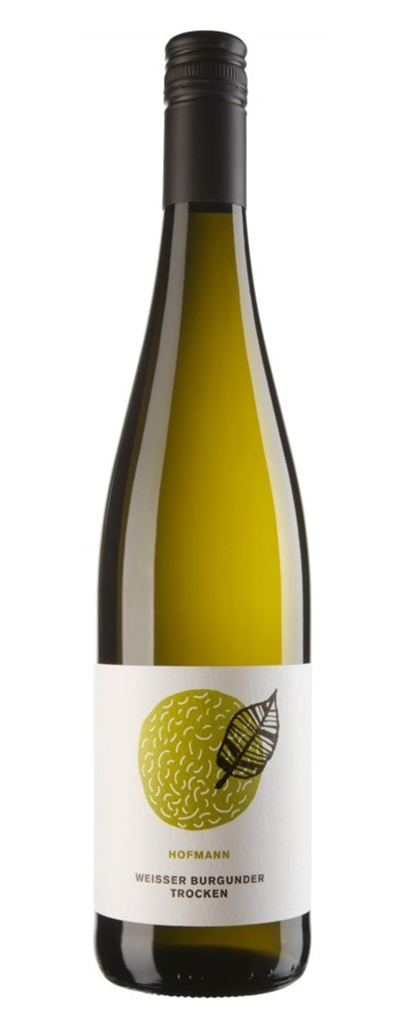 Weinflasche mit Etikett, das eine Frucht zeigt, mit der Aufschrift 'Hofmann'