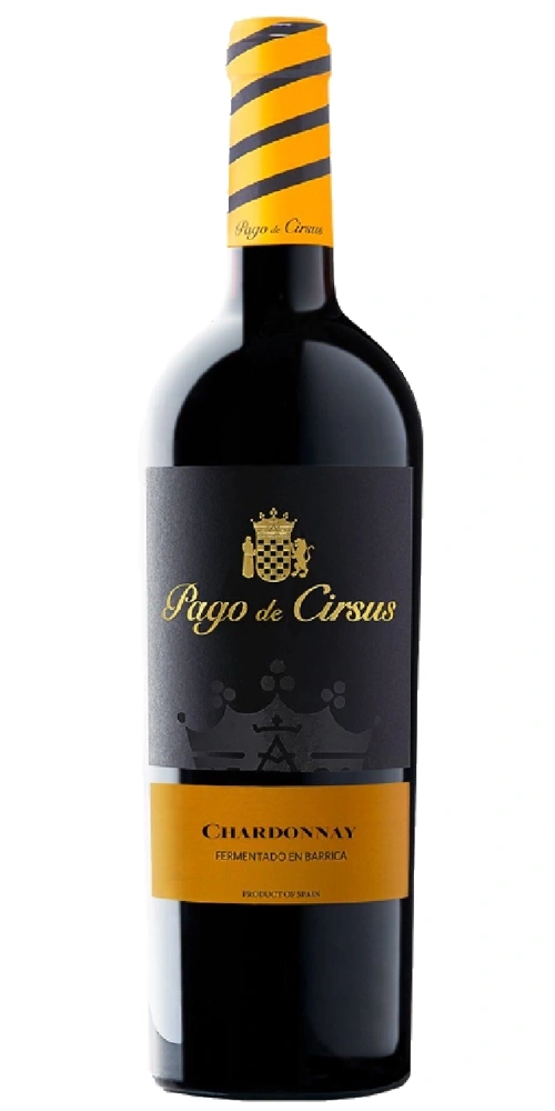 Flasche Pago de Cirsus Chardonnay Rotwein mit Etikett und Kappe