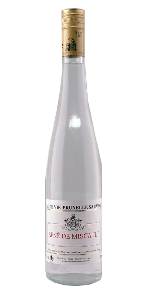 Eine Flasche Eau de Vie Prunelle Sauvage von René de Miscault