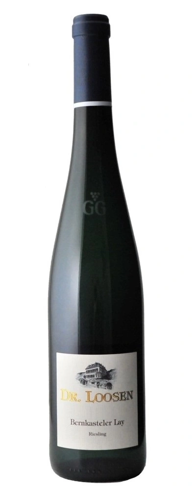 Weinflasche von Dr. Loosen, Bernkasteler Lay Riesling, dunkelgrün, Etikett