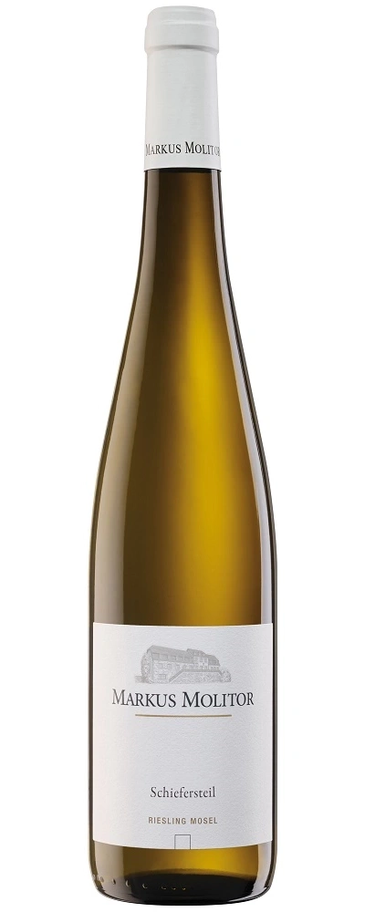 Weinflasche von Markus Molitor, Schiefersteil Riesling Mosel, weißes Etikett