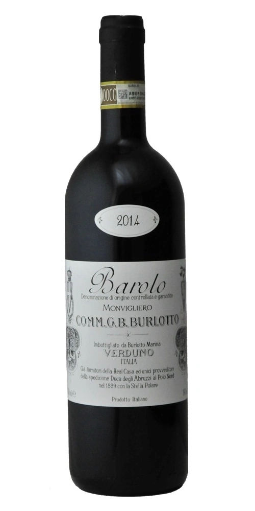 Eine Flasche Rotwein von Barolo mit dem Jahrgang 2014.