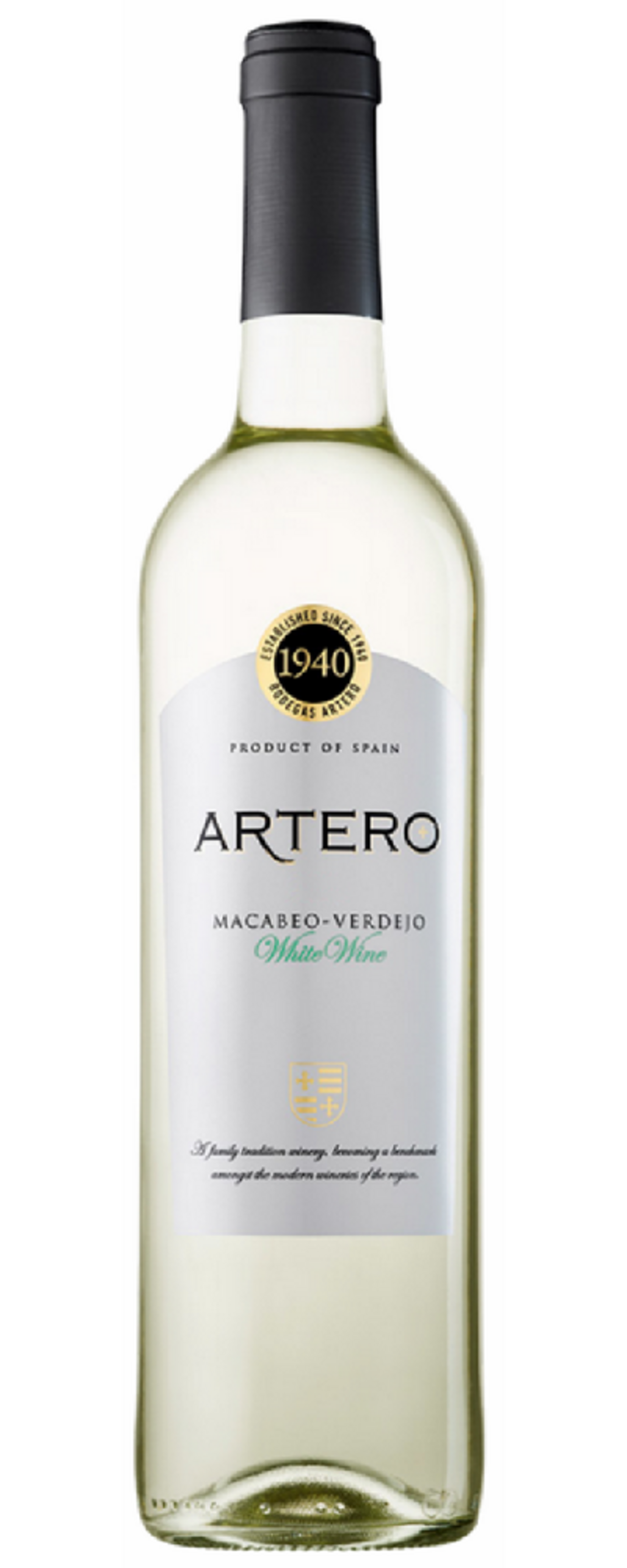 Artero Weißwein, Macabeo-Verdejo, Produkt aus Spanien, Flasche, Wein, Getränk, 1940, Bodegas Artero