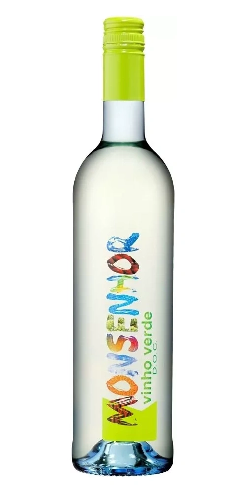 Eine Flasche weißer Wein mit dem Namen "MOMENHO" und "vinho verde D.O.C."