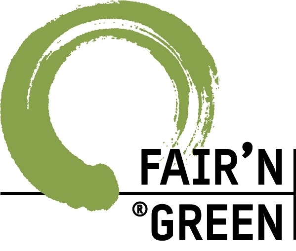 Logo mit grünem Kreis und Schriftzug FAIR'N GREEN, eingetragenes Warenzeichen
