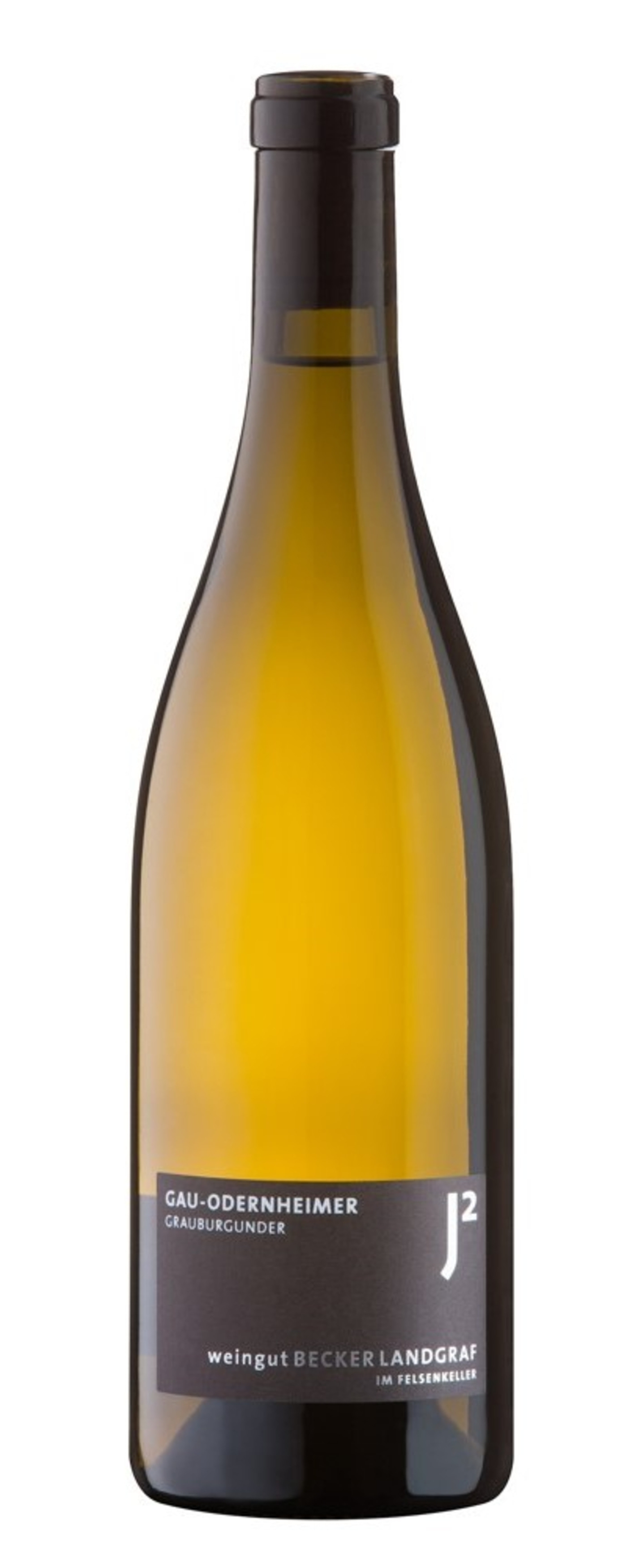 Weinflasche mit Etikett, Aufschrift: Gau-Odernheimer Grauburgunder, Weingut Becker Landgraf