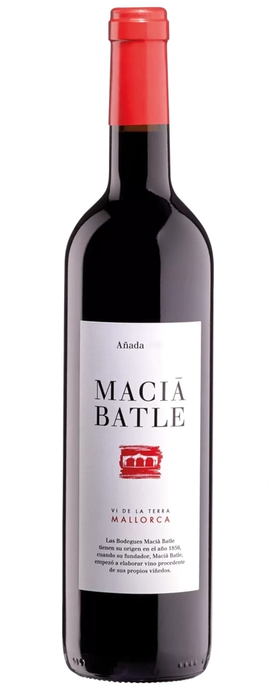 Eine Flasche Rotwein mit rotem Etikett und rotem Verschluss.