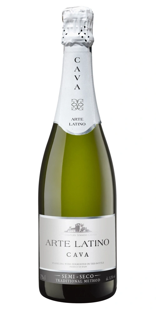 Flasche Cava Wein Arte Latino mit Etikett und Verschluss
