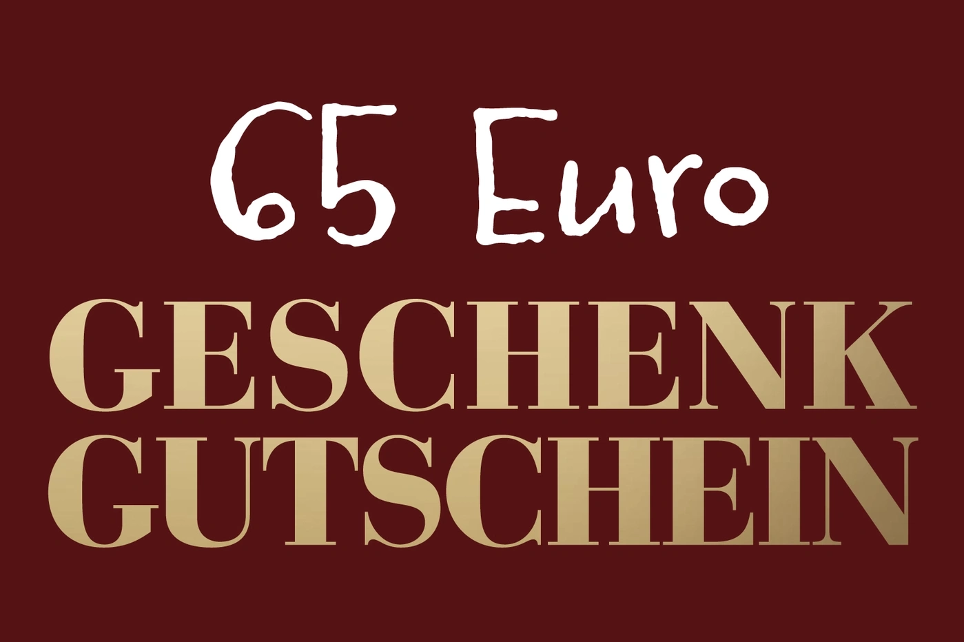 Gutschein mit der Aufschrift 65 Euro Geschenk Gutschein in weiß und gold