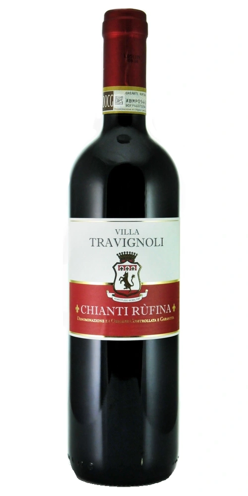 Eine Flasche Chianti Rufina Wein mit Etikett und Siegel