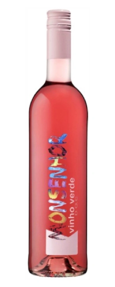 Eine Flasche Roséwein mit der Aufschrift "MONTEVERDE VINHO VERDE D.O.C."