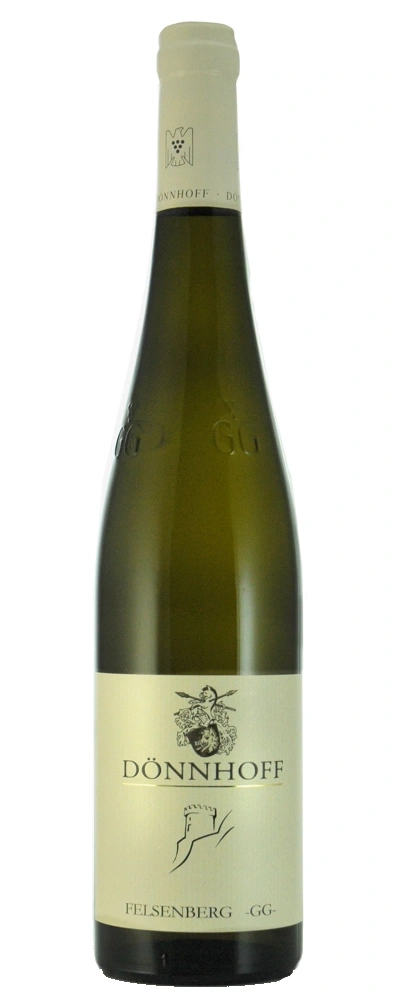 Weinflasche von Dönnhoff Felsenberg -GG- mit Etikett und Logo, grün