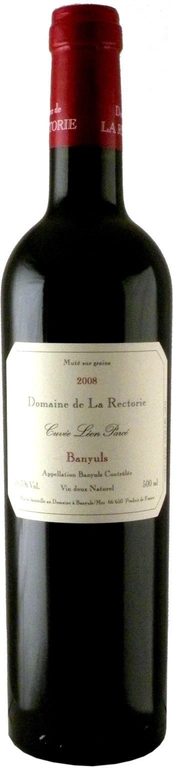 Wein-Flasche mit Etikett 'Domaine de La Rectorie' Banyuls, Jahrgang 2008, 16.5% Vol., 500ml.
