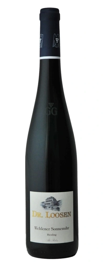 Weinflasche von Dr. Loosen, Wehlener Sonnenuhr Riesling, dunkle Flasche