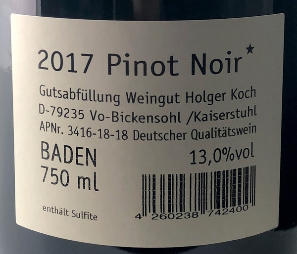 Pinot Noir* tr. 2017 Holger Koch
