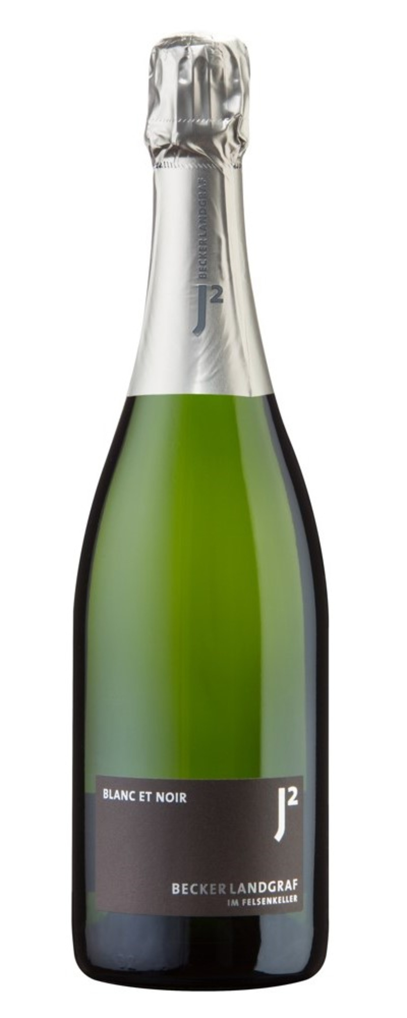 Wein-Champagner-Flasche mit Etikett 'Blanc et Noir' von Becker Landgraf
