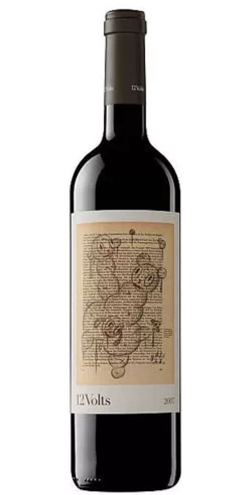 Eine Flasche Wein mit dem Etikett 12Volts und einer Zeichnung.