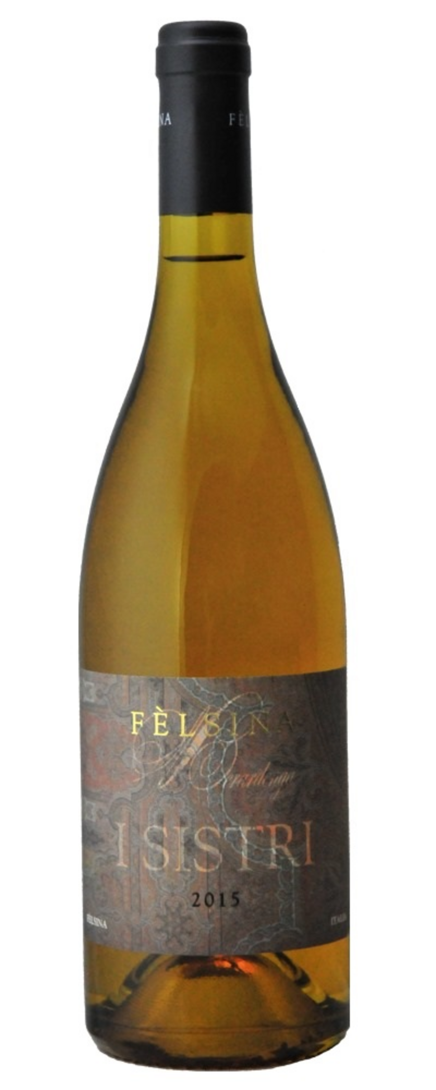 Weinflasche mit Etikett, Aufschrift 'I SISTRI 2015' und 'FELSINA'