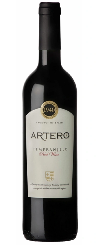 Rotwein-Flasche Artero Tempranillo, Produkt aus Spanien, etabliert seit 1940, Rotwein