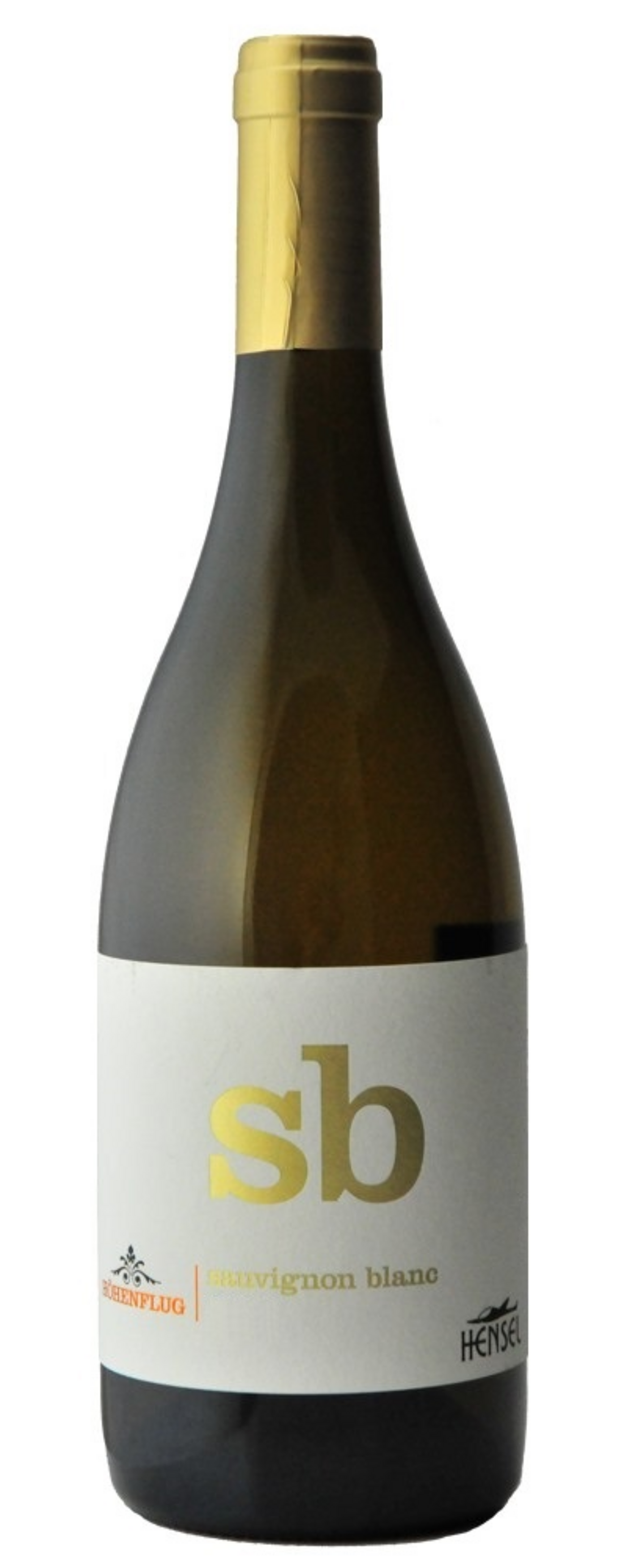 Weinflasche mit Etikett 'sb Sauvignon blanc' von Hensel, goldener Verschlusskappe