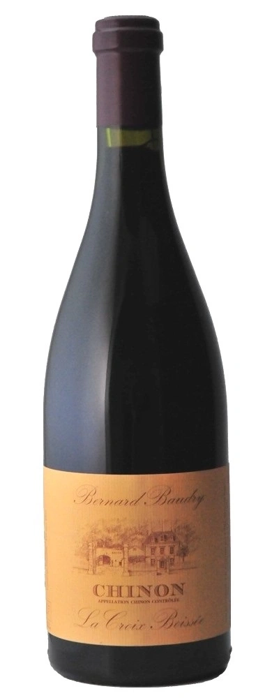 Wein-Flasche mit gelbem Etikett, Chinon, La Croix Boisse, Bernard Baudry