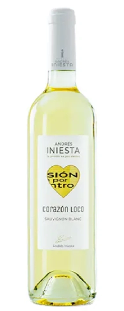 Eine Flasche Weißwein mit dem Etikett Corazón Loco Sauvignon Blanc