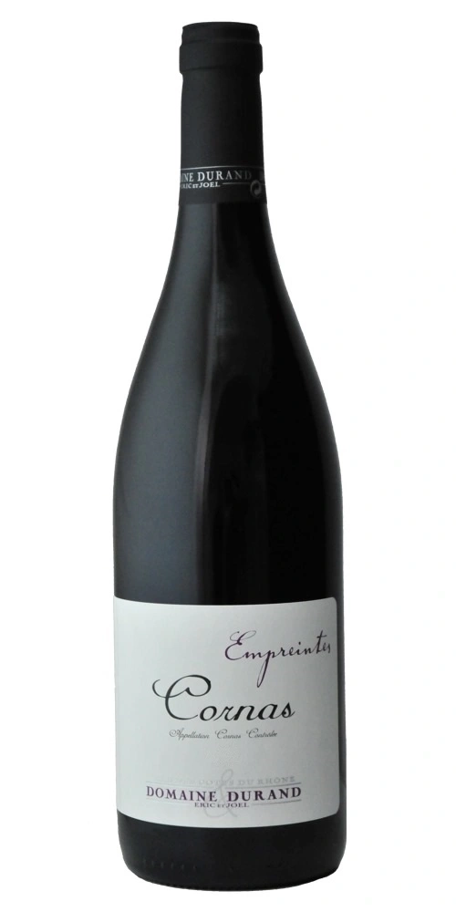 Weinflasche von Domaine Durand Cornas, dunkles Glas, wei00es Etikett