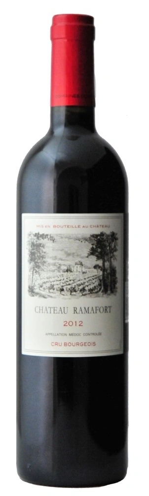 Wein-Flasche mit roter Kappe, Chateau Ramafort 2012, Cru Bourgeois, Appellation Médoc Contrôlée