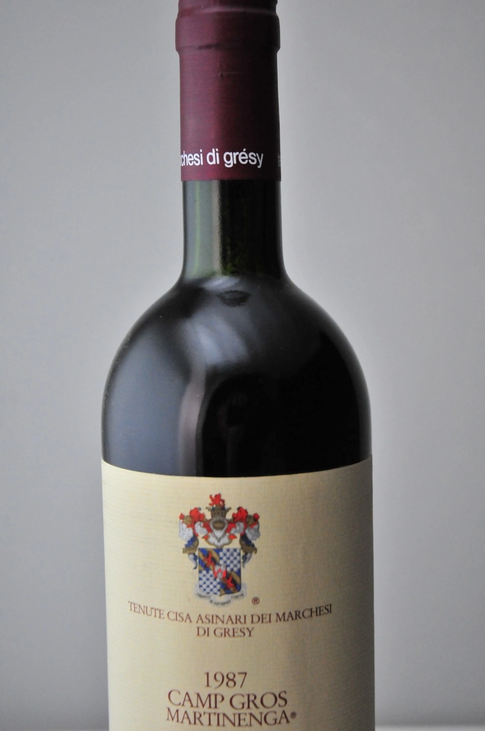 Wein, Flasche, Etikett, Text, Marke, Jahrgang, Camp Gros Martinenga, 1987, Tenute Cisa Asinari dei Marchesi di Gresy