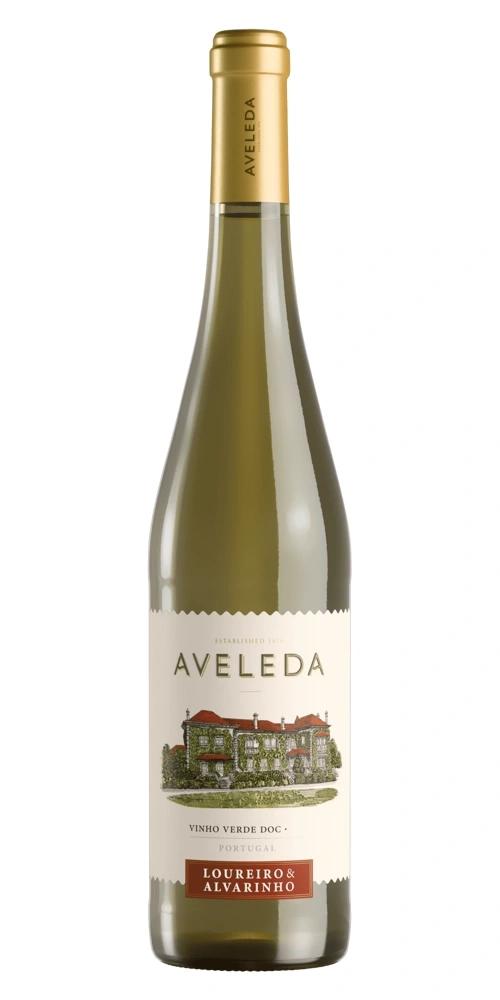 Flasche Aveleda Wein mit Gebäude und Loureiro & Alvarinho.