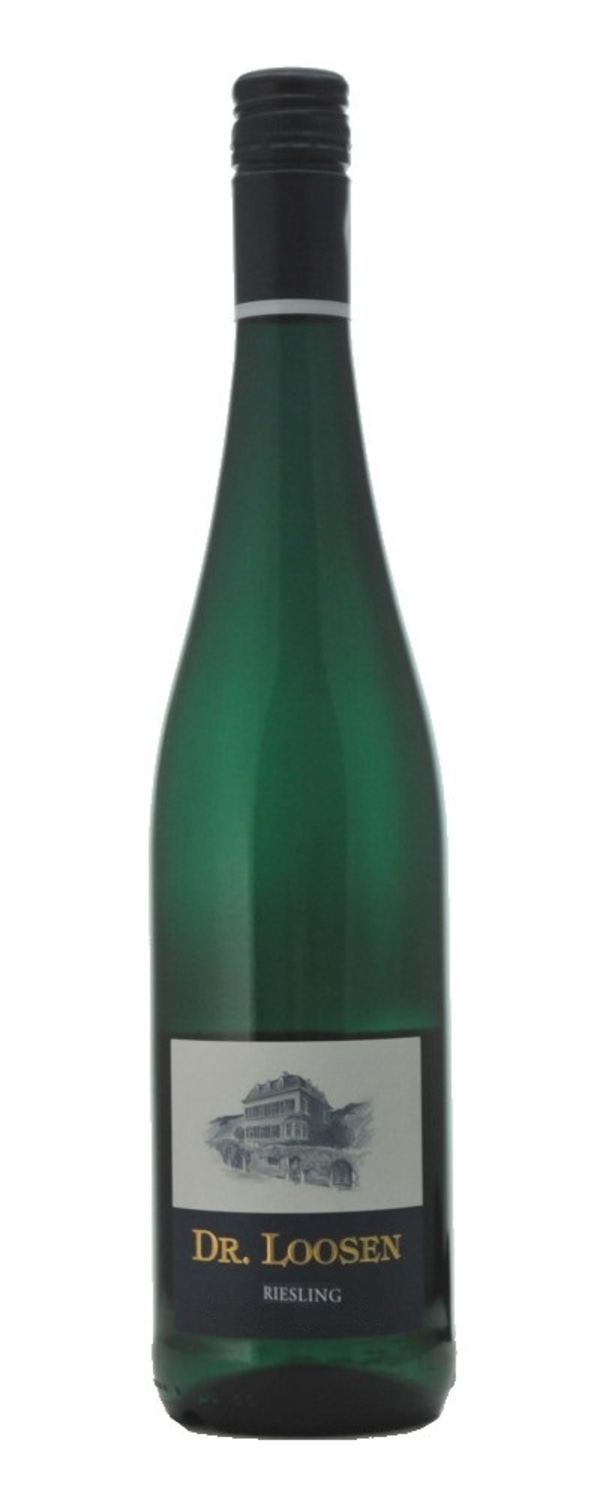 Grüne Weinflasche mit Etikett von Dr. Loosen Riesling, Wein