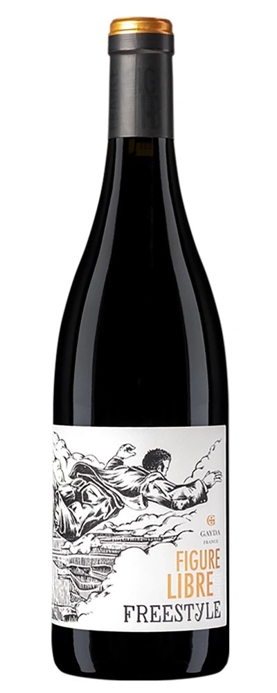 Wein-Flasche mit Etikett, Figure Libre Freestyle, Gayda France.