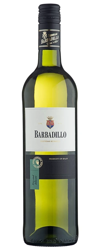 Eine Flasche weißer Wein von Barbadillo mit Etikett