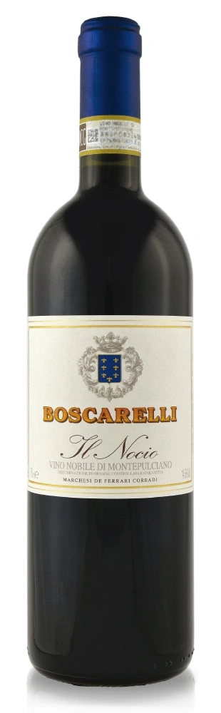 Wein Boscarelli Il Nocio, Flasche, Etikett, dunkel, blau, weiß, Glas