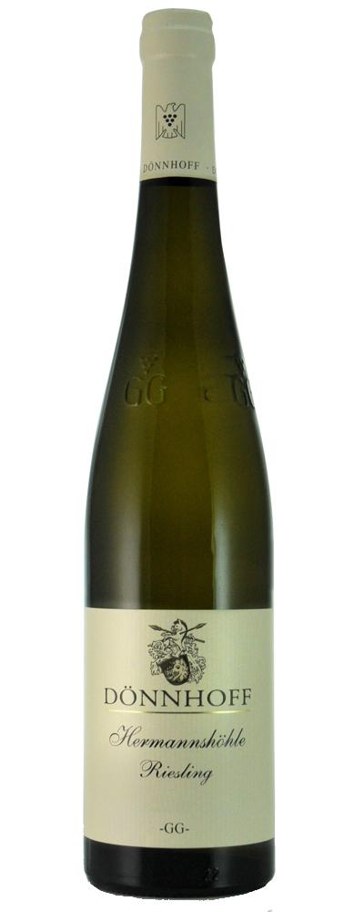 Weinflasche DÖNNHOFF Hermannshöhle Riesling, GG, grüne Flasche, Etikett, Wein